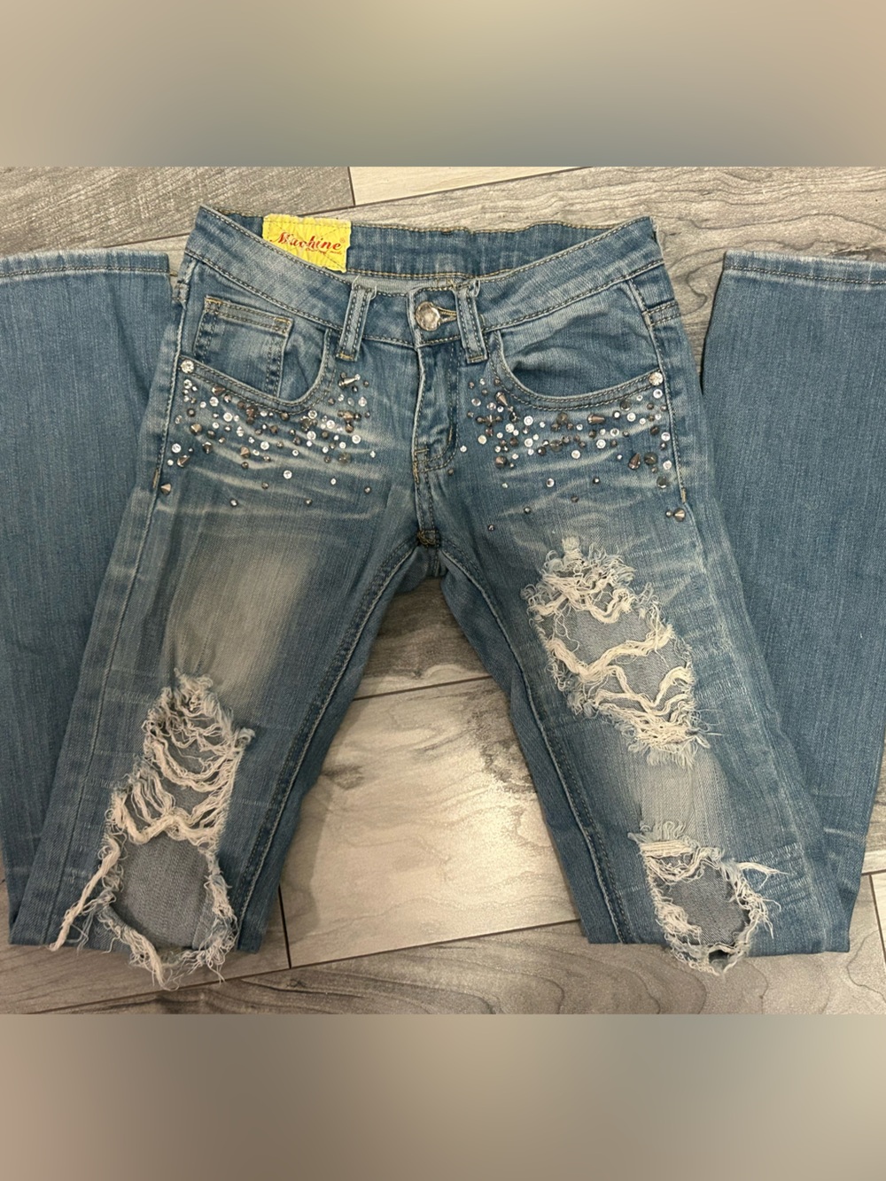 Y2K Rhinestone Studded McBling Distressed Skinny Jeans 25